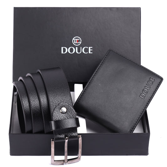 The Best gifts set for Men (Douce Premium Genuine Leather Belt & Wallet Combo) BLACK