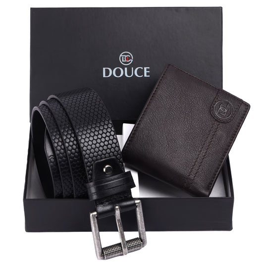 The Best gifts set for Men (Douce Premium Genuine Leather Belt & Wallet Combo) Black & Brown