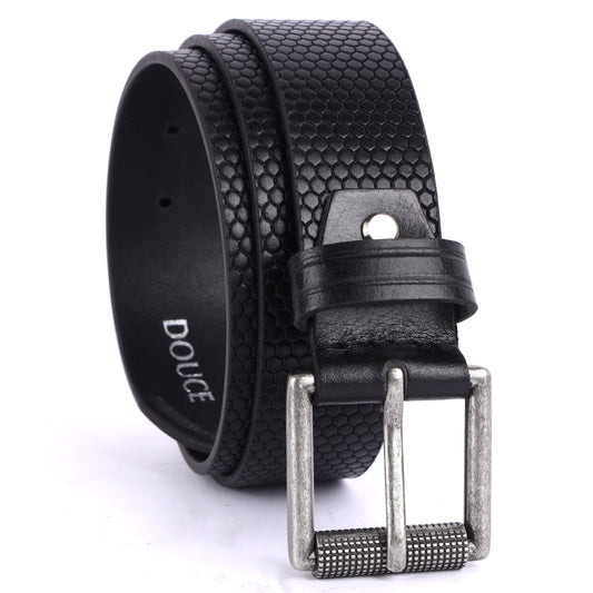 Douce Premium Genuine Leather Belt for Men – Black with Honeycomb Texture