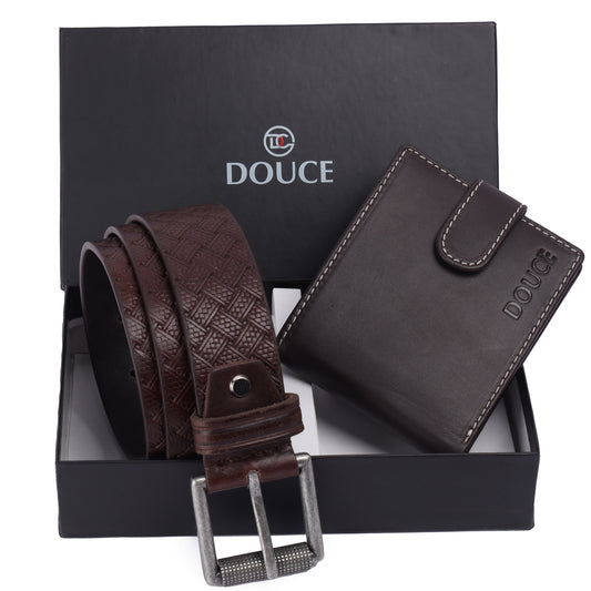 The Best gifts set for Men (Douce Premium Genuine Leather Belt & Wallet Combo) DARK BROWN