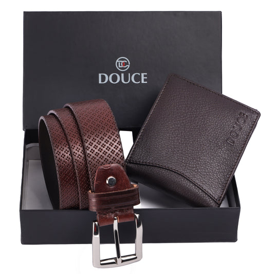 The Best gifts set for Men (Douce Premium Genuine Leather Belt & Wallet Combo) Dark Brown